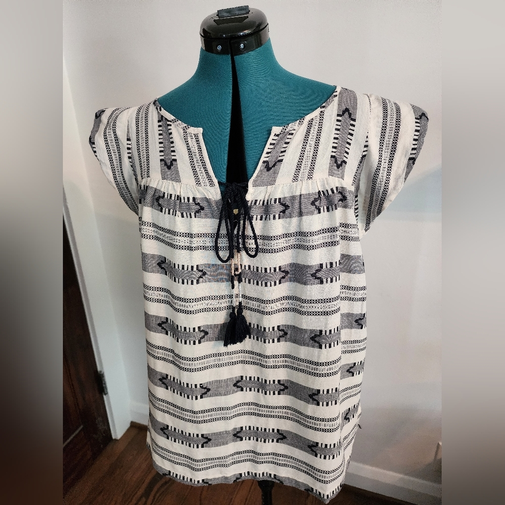 LOFT Blouse BOHO Indie Print Striped 100% Cotton